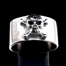  Sterling silver Biker ring 1 % on Pirate Skull and Crossed Bones with Black ena - £63.94 GBP