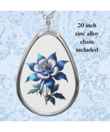 Blue Columbine Flower Pendant Necklace Teardrop Charm Chain Floral Jewel... - $36.05 CAD