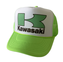 Vintage Kawasaki Motorcycle Trucker Hat Adjustable snapback Hat Neon Green  - $15.73
