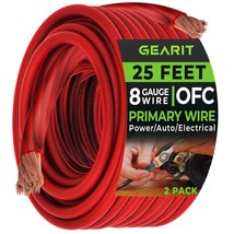 GearIT 8 Gauge Wire Oxygen Free Copper OFC (25ft - Red Translucent) 8 AWG - Prim - £42.54 GBP