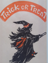 Halloween Candy Goodie Loot  Bag Witch Flying On Broom Trick Or Treat Fa... - $6.41