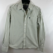 Abercrombie &amp; Fitch Boys Button Front Shirt White Green Striped Pocket Cotton XL - £10.21 GBP