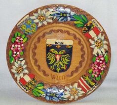 Wien Vienna Austria Wooden Plate Vintage Folk Art Carved Handpainted Sal... - $30.71 CAD