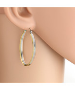 Oval Tricolor Silver, Gold &amp; Rose Tone Hoop Earrings- United Elegance - $32.79 CAD