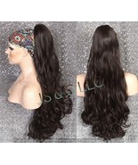 Dark Brown Human Hair Blend PONYTAIL Hair piece Drawstring ex long wavy/... - $857.35 MXN