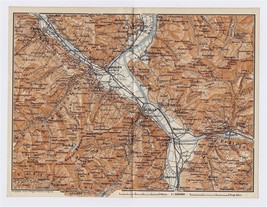 1911 Antique Map Vicinity Of Bad Ragaz Sargans Liechtenstein Alps Switzerland - £15.22 GBP