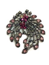 Vintage Dark Bronze Tone Faux Amethyst Rhinestones Purple Brooch Pin Sweep - €9,46 EUR