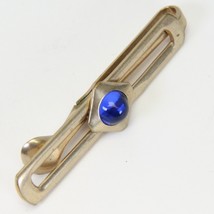 Blue Dome Tie Clip Bar Nu-lok Gold Tone Vintage Men&#39;s Jewelry 2-1/2&quot; L x... - $13.71