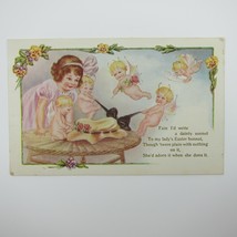 Easter Postcard Girl Pink Dress &amp; Cherubs Angels Bonnet Hat Flowers Antique - £7.80 GBP