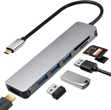 USB C Hub Multiport Adapter-7 in 1 Portable Space Aluminum Dongle 4K HDMI Output - £21.59 GBP