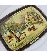 Vintage Currier &amp; Ives American Homestead Winter Metal Serving Tray 15x1... - $149.19 MXN
