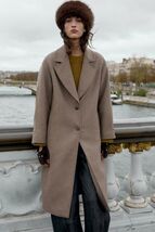 $169 ZARA WOOL COAT WITH CONTRASTING CUFF, DARK MINK OVERSIZED - S - $129.00