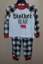 Dream Life Boys 2T Two Piece Pajama Set PJ&#39;s Black White Brother Bear Plaid New - £15.42 GBP