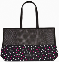 Kate Spade Black Mesh Tote with White Pink Purple Polka Dot 25&quot; x 15&quot; Y - £22.57 GBP