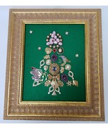 Framed Jewelry Art Christmas Tree OOAK Handmade Butterfly Bird Fish Rhin... - £77.73 GBP