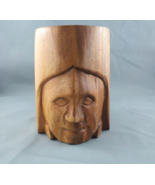 Vintage Carved Wooden Glass - Face Graphic - Made in the Philippines !!! - $47.86 CAD