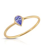 14K SOLID GOLD RING WITH NATURAL PEAR SHAPE BEZEL SET TANZANITE - $268.28