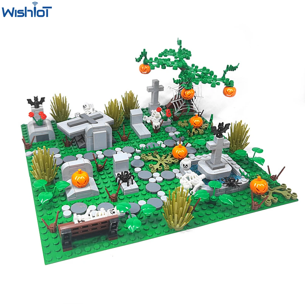 MOC Halloween Cemetery Tombstone Ghosts Skeleton Pumpkin Old Tree Building - £14.65 GBP+