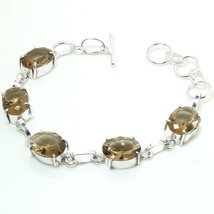 Smoky Quartz Oval Shape Cut Gemstone Birthday Gift Bracelet Jewelry 7-8&quot; SA 1855 - £4.87 GBP