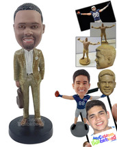 Personalized Bobblehead Elegant businessman wearing a vintage suit wth a leather - £71.39 GBP