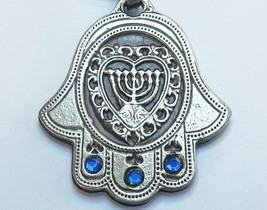 3 gems keychain Hamsa menorah within heart love KeyRing Hebrew Travelers... - £7.59 GBP