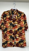 Aloha Fashion Palm Trees Hibiscus Flowers Sunset Med Red Men’s Aloha Shirt - £15.53 GBP