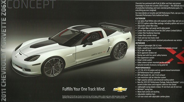 2011 Chevrolet CORVETTE Z06X and CAMARO SSX Concepts brochure card sheet US SEMA - $10.00