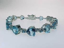 BLUE TOPAZ Large HEARTS Tennis BRACELET in STERLING Silver - 8 1/2 inches - £177.76 GBP