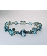 BLUE TOPAZ Large HEARTS Tennis BRACELET in STERLING Silver - 8 1/2 inches - £179.44 GBP