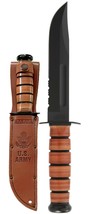 KA-BAR US Army 7&quot; Fixed Blade Knife, Serrated Leather Handle, Brown Shea... - $130.94