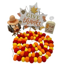 Autumn 4pc Decor Set Give Thanks Sign Felt Garland Fall InLove Sign Pilgrim Bird - £10.41 GBP