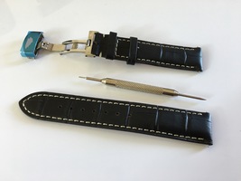 18mm Genuine Leather Strap Black Folding Clasp Unisex - £22.66 GBP
