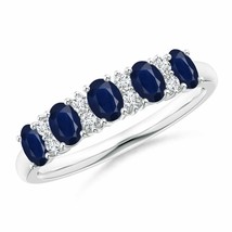 ANGARA Five Stone Blue Sapphire and Diamond Wedding Band in 14K Solid Gold - £509.97 GBP