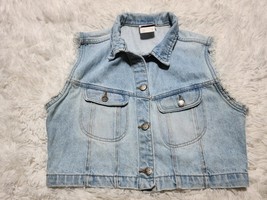 Women’s Denim Republic Cropped M Jean Vest Union Made USA Fringe 80s 90s... - $11.41