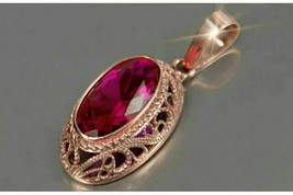 3Ct Oval Cut Simulated Red Ruby Solitaire Pendant  14K Rose Gold Plated 18&quot; - £38.68 GBP