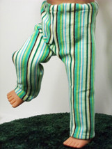 (I20B35) Clothes American Handmade Green Stripe Pants 18&quot; Girl Boy Doll - £7.91 GBP