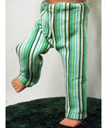 (I20B35) Clothes American Handmade Green Stripe Pants 18&quot; Girl Boy Doll - £7.89 GBP