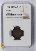 1757 Great Britain 6 Pence in MS 62 By NGC 6P Silver Coin KM-582.2 - £286.66 GBP
