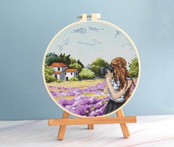 Provence Cross Stitch Travel Girl Pattern pdf Lavender Field cross stitch travel - £7.34 GBP