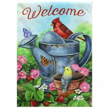 Welcome Birds &amp; Butterflies Watering Can Garden Flag-2 Sided Design, 12.5&quot;x 18&quot; - £15.97 GBP