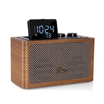 Fuse Zide Brown Vintage Alarm Clock Radio Speaker w/ Bluetooth &amp; LCD Screen - £42.66 GBP