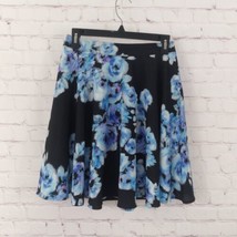 Bebe Skirt Womens 4 Black Blue Floral Watercolor Swing Mini Side Zip  - $21.99