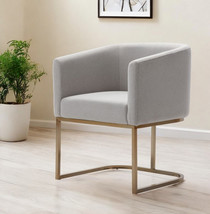Light Gray And Antiqued Brass Upholstered Fabric Dining Arm Chair - $13,977.72 MXN