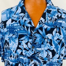 Panama Jack Aloha Hawaiian Shirt XXL Woodie Car SurfBoard Leaves  Blue - £31.96 GBP