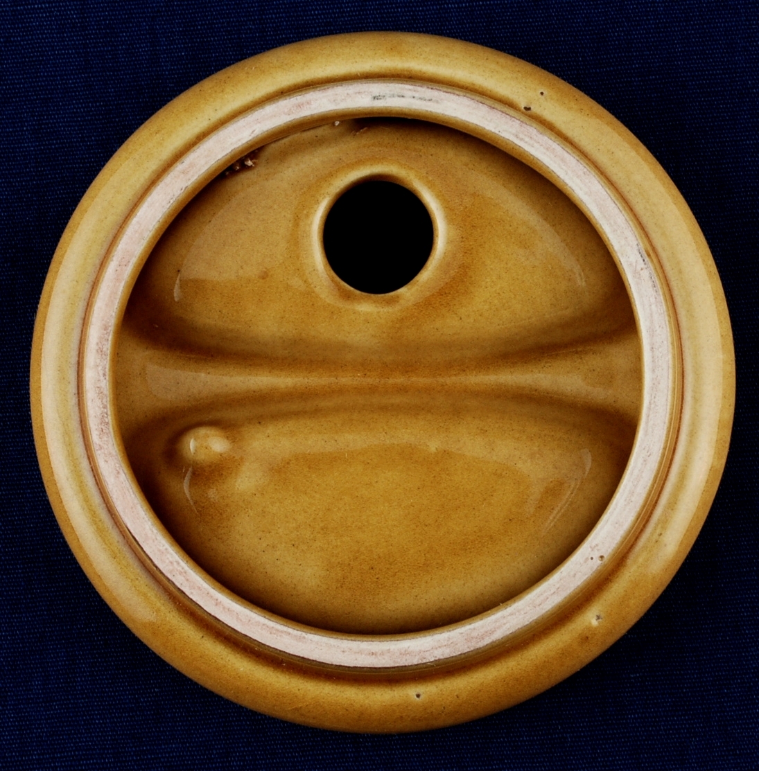 Orphan Lid Round Mustard Color Pottery Ceramic Lid w Hole Item image 2