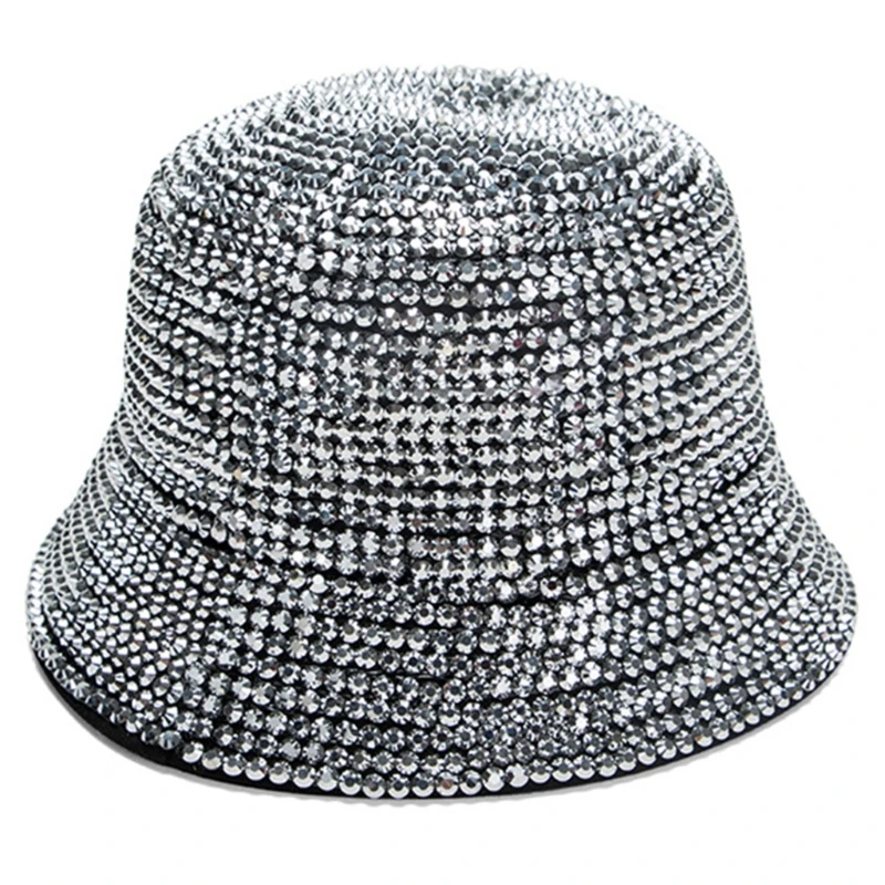 Full Diamond Adjustable Fedora Bucket Hat Bling  Panama Spring Summer Men Wide - £16.62 GBP