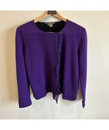 PER SE Purple Violet Wrap Sweater Jacket Fringe NWT Size M 96% Merino Wool - $98.01