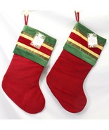 Sears Christmas Stockings Velvet Red Green Gold 18&quot;  Lot of 2  Xmas  NEW - $22.53