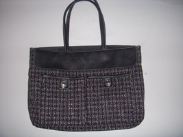NEW! Estee Lauder Black White Tweed Faux Leather Tote Bag Classy Chic zara h&amp;m - £9.58 GBP
