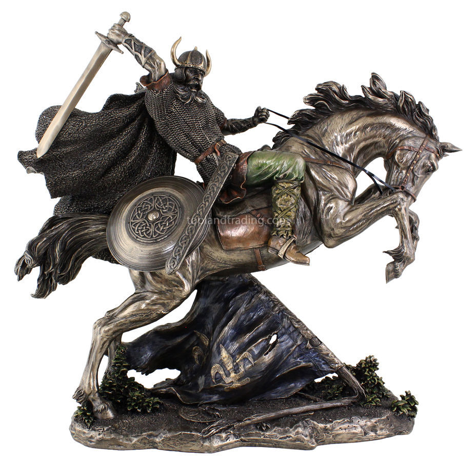 Viking Warrior on Horse Going into Battle  (Cold Cast Bronze) 18.5" High Statue - $399.00